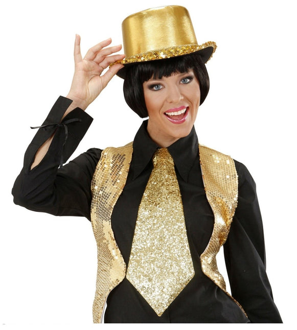 Gouden Stropdas Glitter Met Elastiek van Widmann koop je bij Partywinkel