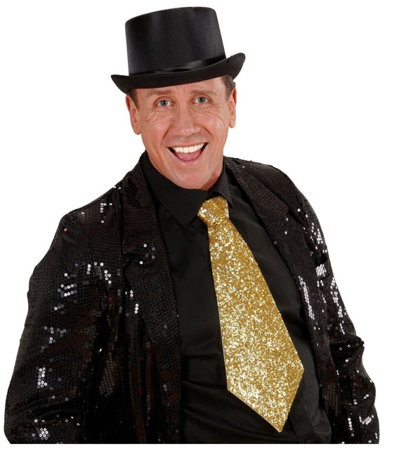 Gouden Stropdas Glitter Met Elastiek van Widmann koop je bij Partywinkel