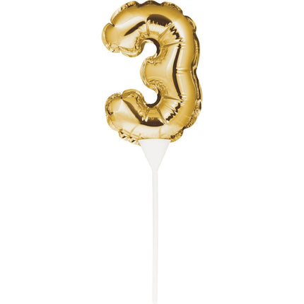 Gouden Taarttopper 3 Jaar Folie Ballon 13cm van Creative Converting koop je bij Partywinkel