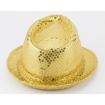 Gouden Trilby Hoed met Glitters van Folat koop je bij Partywinkel