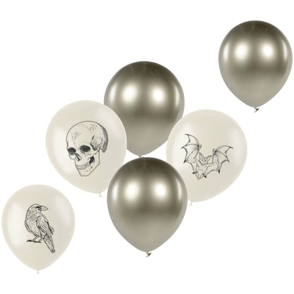 Halloween Ballonnen Wit Zilver 33cm 6st van Folat koop je bij Partywinkel