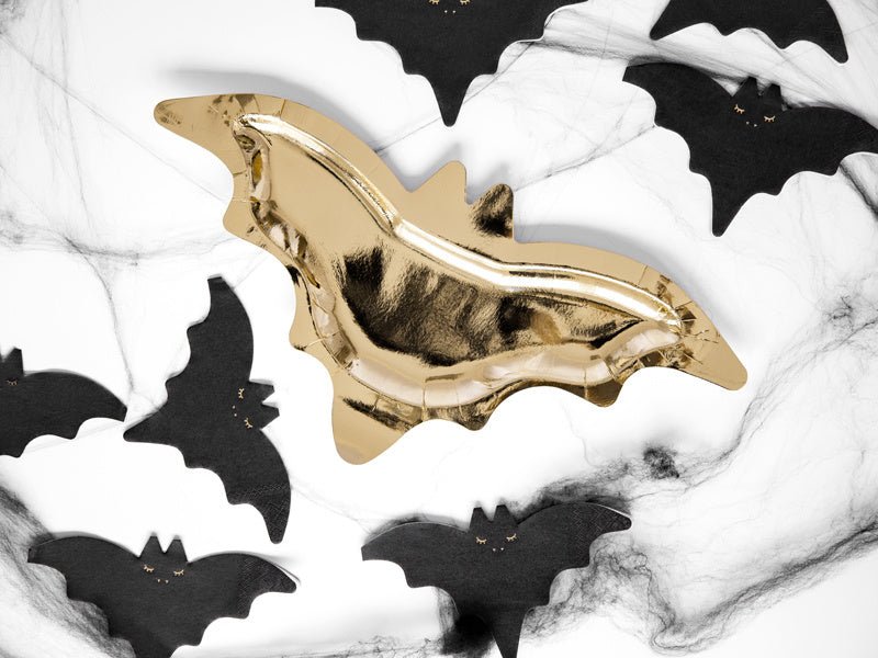 Halloween Borden Vleermuis Goud 37,5cm 6st van Partydeco koop je bij Partywinkel