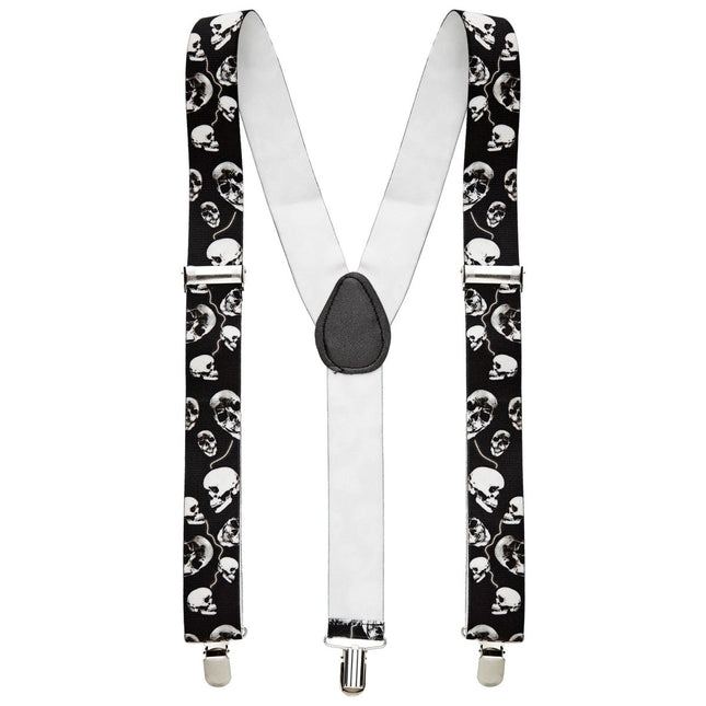 Halloween Bretels Zwart Wit Schedels van Widmann koop je bij Partywinkel