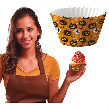 Halloween Cupcake Vormpjes Oranje Papier 5cm 50st van Fiestas Guirca koop je bij Partywinkel