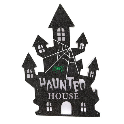 Halloween Deurbord Spookhuis Met Licht van Widmann koop je bij Partywinkel
