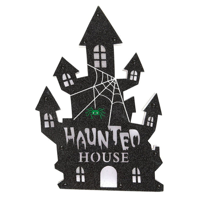 Halloween Deurbord Spookhuis Met Licht van Widmann koop je bij Partywinkel
