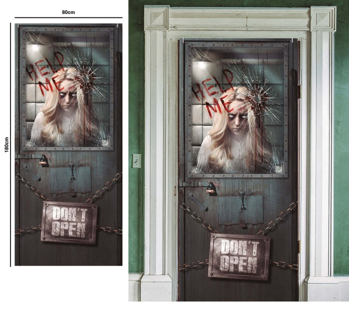 Halloween Deurposter Psychiatrisch 120cm x 79cm van Fiestas Guirca koop je bij Partywinkel