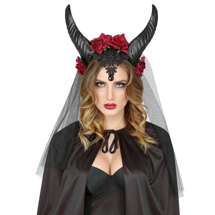 Halloween Haarband Bruidsluier Met Hoorn van Widmann koop je bij Partywinkel