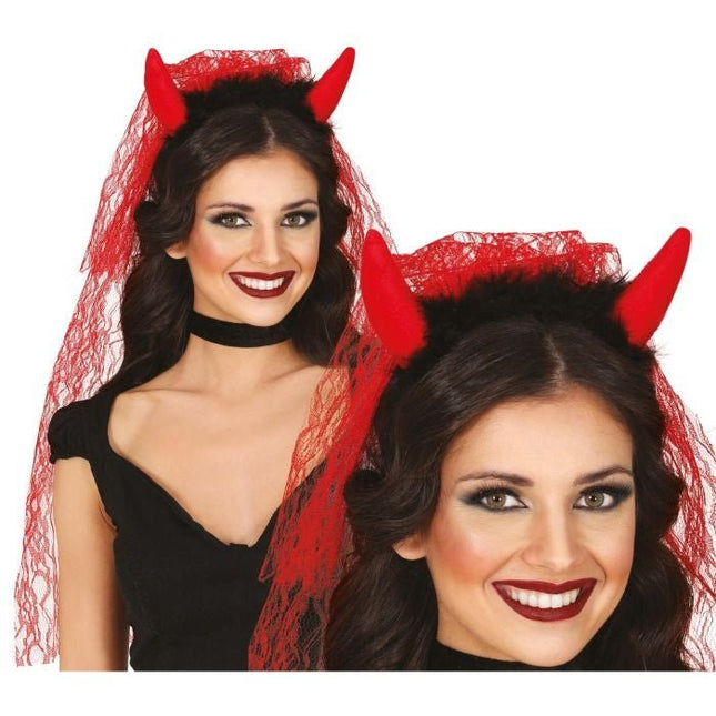 Halloween Haarband Duivel Met Sluier van Fiestas Guirca koop je bij Partywinkel