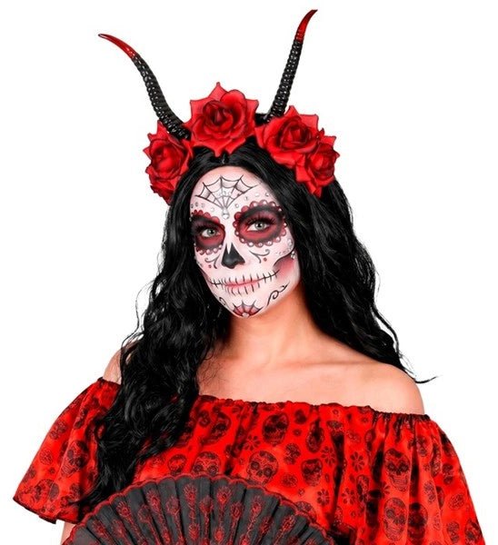 Halloween Haarband Zwart Rood Duivel Bloem van Widmann koop je bij Partywinkel