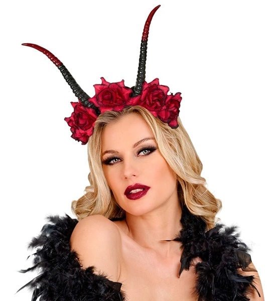 Halloween Haarband Zwart Rood Duivel Bloem van Widmann koop je bij Partywinkel