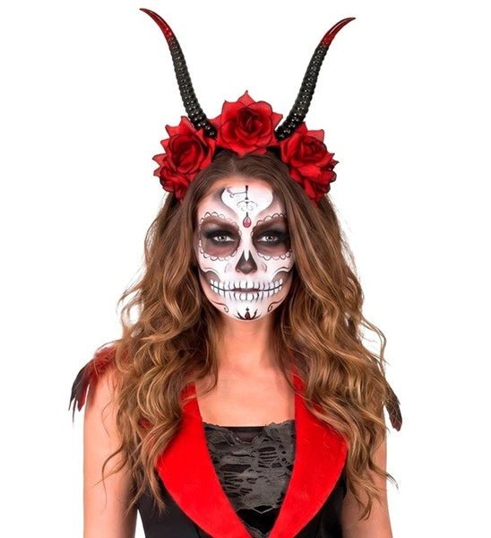 Halloween Haarband Zwart Rood Duivel Bloem van Widmann koop je bij Partywinkel