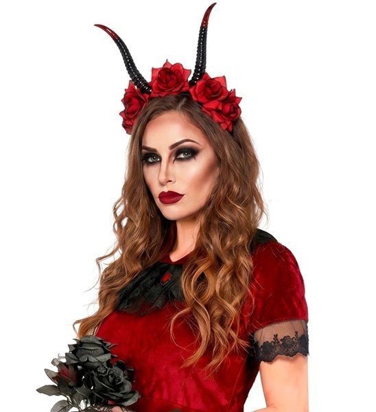 Halloween Haarband Zwart Rood Duivel Bloem van Widmann koop je bij Partywinkel