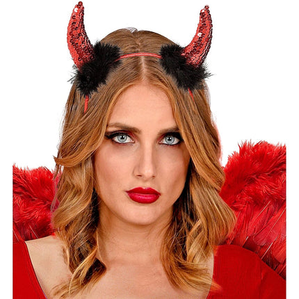 Halloween Haarband Zwart Rood Duivel Hoorns van Widmann koop je bij Partywinkel