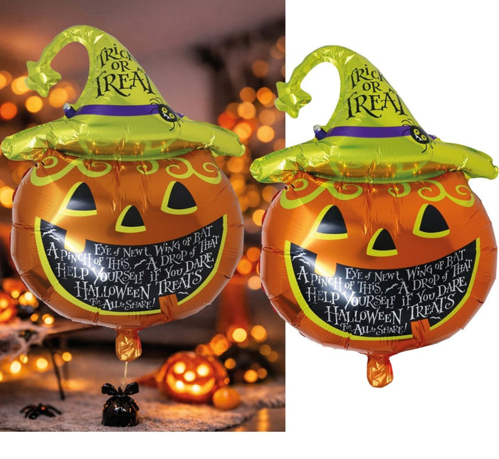 Halloween Helium Ballon Groen Oranje Pompoen Leeg 70cm van Fiestas Guirca koop je bij Partywinkel