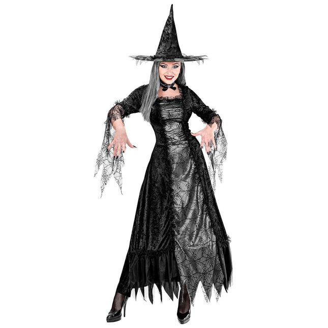 Halloween Jurk Dames Heks Spinnenweb van Widmann koop je bij Partywinkel