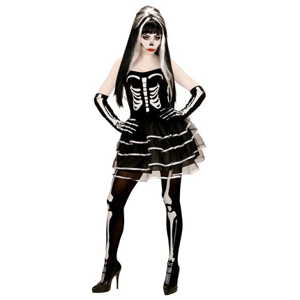 Halloween Jurk Wit Zwart Dames Skelet van Widmann koop je bij Partywinkel