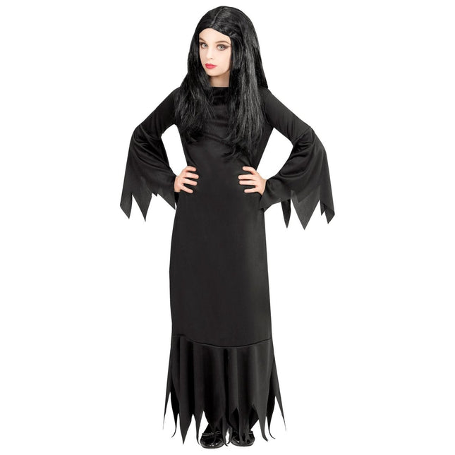 Halloween Jurk Zwart Meisje Mortisia van Widmann koop je bij Partywinkel