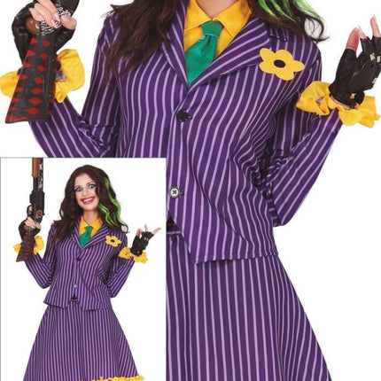 Halloween Kostuum Jurk Miss Jokerina Paars Geel Dames van Fiestas Guirca koop je bij Partywinkel