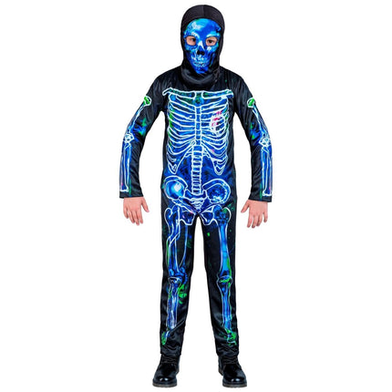 Halloween Kostuum Zwart Blauw Kind Skelet 2 delig van Widmann koop je bij Partywinkel