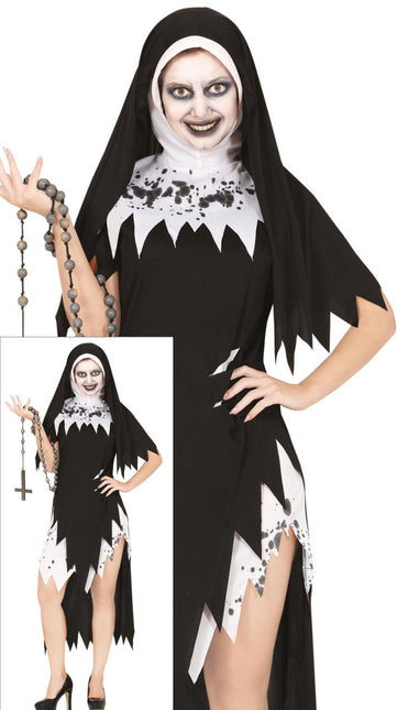 Halloween Kostuum Zwart Wit Dames Non van Fiestas Guirca koop je bij Partywinkel