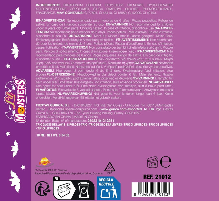 Halloween Lipgloss Kind 3st van Fiestas Guirca koop je bij Partywinkel