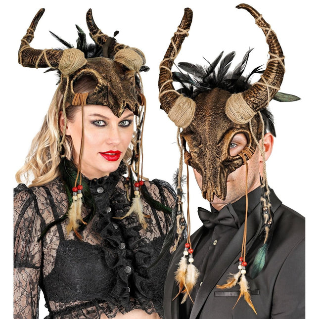 Halloween Masker Schedel Met Veren van Widmann koop je bij Partywinkel