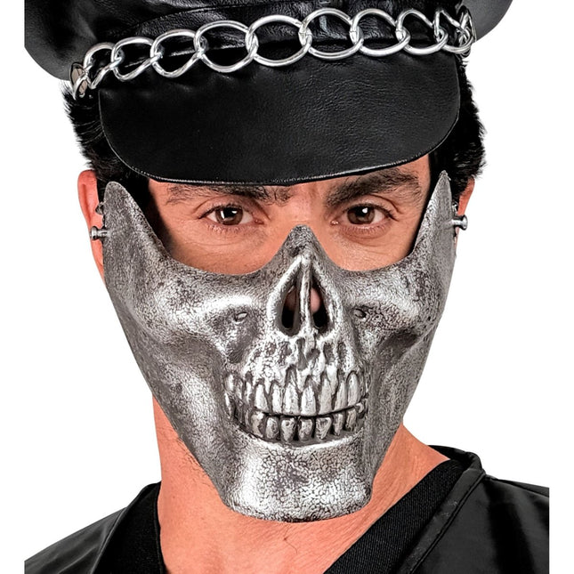 Halloween Mondkapje Zilver Schedel van Widmann koop je bij Partywinkel