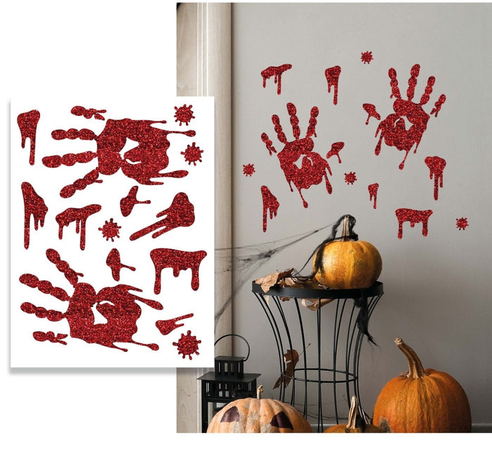 Halloween Muursticker Bloederige Handafdrukken 40cm van Fiestas Guirca koop je bij Partywinkel