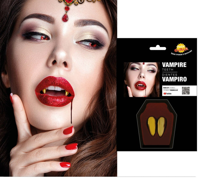 Halloween Nep Tanden Goud Hoektand 2st van Fiestas Guirca koop je bij Partywinkel