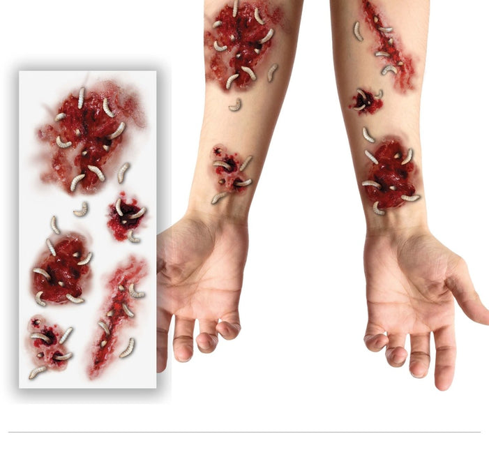 Halloween Nep Tattoos Wonden Met Wormen 30cm van Fiestas Guirca koop je bij Partywinkel