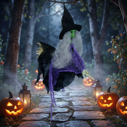 Halloween Pop Hangende Heks Met Bezem 44cm van Fiestas Guirca koop je bij Partywinkel