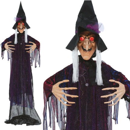 Halloween Pop Heks Met Sokkel, Licht En Geluid 1,8m van Fiestas Guirca koop je bij Partywinkel