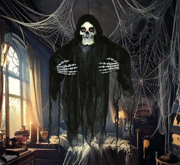 Halloween Pop Skelet Met Licht, Geluid En Beweging 1,20m van Fiestas Guirca koop je bij Partywinkel