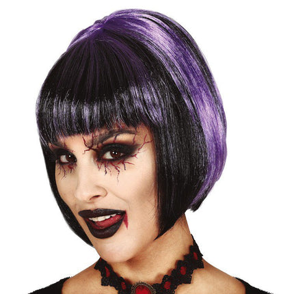 Halloween Pruik Bob Zwart Paars van Fiestas Guirca koop je bij Partywinkel