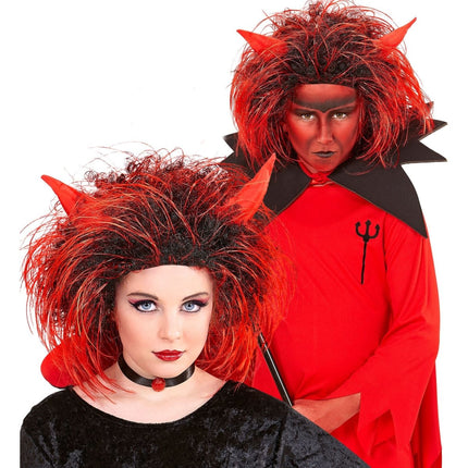 Halloween Pruik Rood Zwart Duivel van Widmann koop je bij Partywinkel