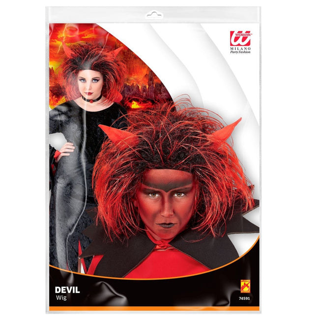 Halloween Pruik Rood Zwart Duivel van Widmann koop je bij Partywinkel
