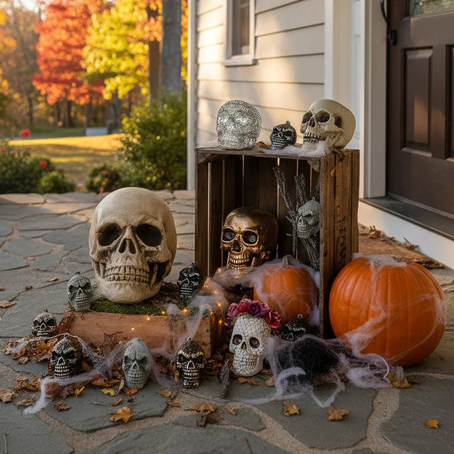 Halloween Schedel Goud 8cm 3st van Boland koop je bij Partywinkel