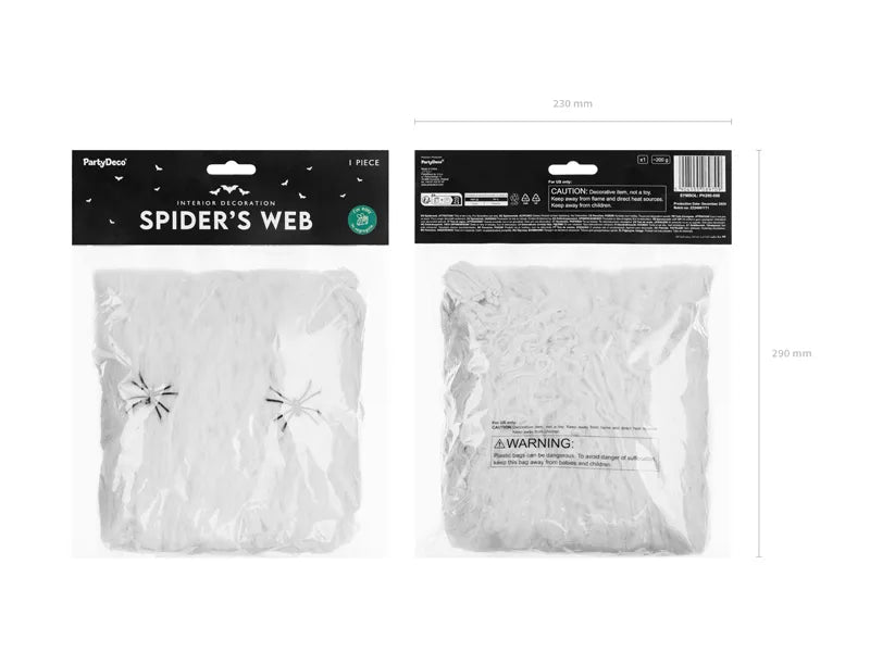 Halloween Spinnenweb Wit Met 2 Zwarte Spinnen 200gr van Partydeco koop je bij Partywinkel