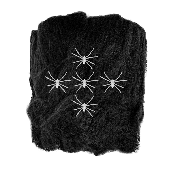 Halloween Spinnenweb Zwart Met 5 Spinnen 100gr van Widmann koop je bij Partywinkel