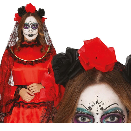 Halloween Tiara Sluier Zwart Rood van Fiestas Guirca koop je bij Partywinkel