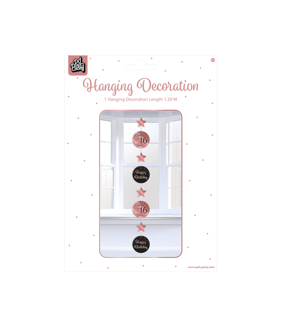 Hangdecoratie 16 Jaar Roze Zwart 20,5cm van Paper Dreams koop je bij Partywinkel