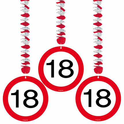 Hangdecoratie 18 Jaar Verkeersbord 75cm 3st van Folat koop je bij Partywinkel