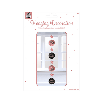 Hangdecoratie 21 Jaar Roze Zwart 20,5cm van Paper Dreams koop je bij Partywinkel