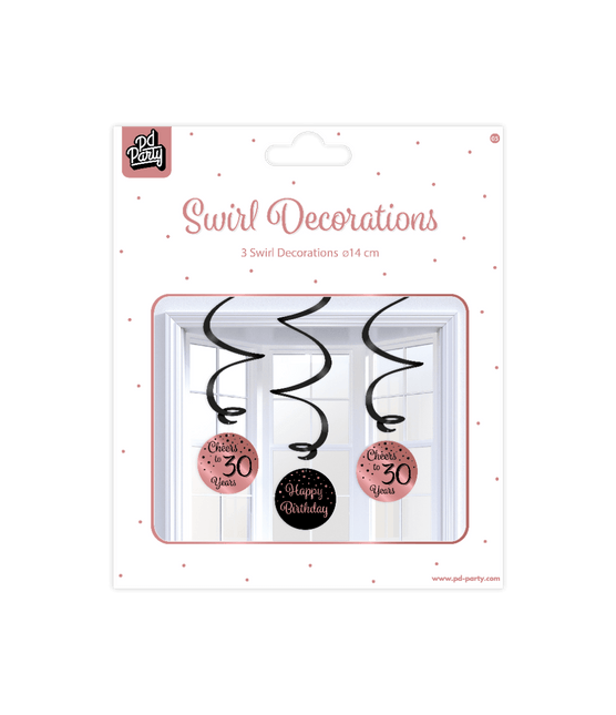 Hangdecoratie 30 Jaar Happy Birthday Zwart Roze 17cm 3st van Paper Dreams koop je bij Partywinkel