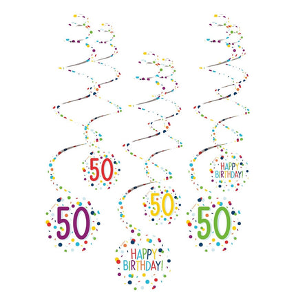 Hangdecoratie 50 Jaar Happy Birthday Confetti 61cm 6st van Riethmueller koop je bij Partywinkel