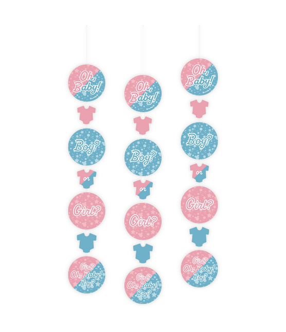 Hangdecoratie Gender Reveal 14cm 3st van Paper Dreams koop je bij Partywinkel