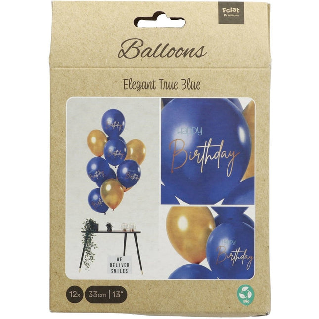 Happy Birthday Ballonnen Blauw 30cm 12st van Folat koop je bij Partywinkel