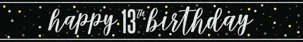Happy Birthday Banner Zwart 13 Jaar 2,74m van Unique koop je bij Partywinkel