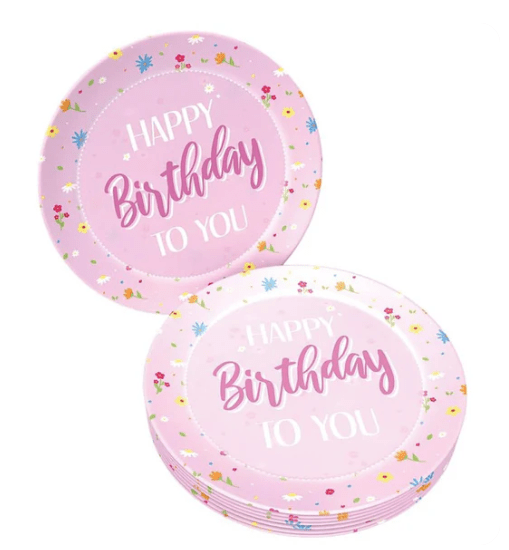 Happy Birthday Borden Roze 23cm 8st van VDV Benefit koop je bij Partywinkel